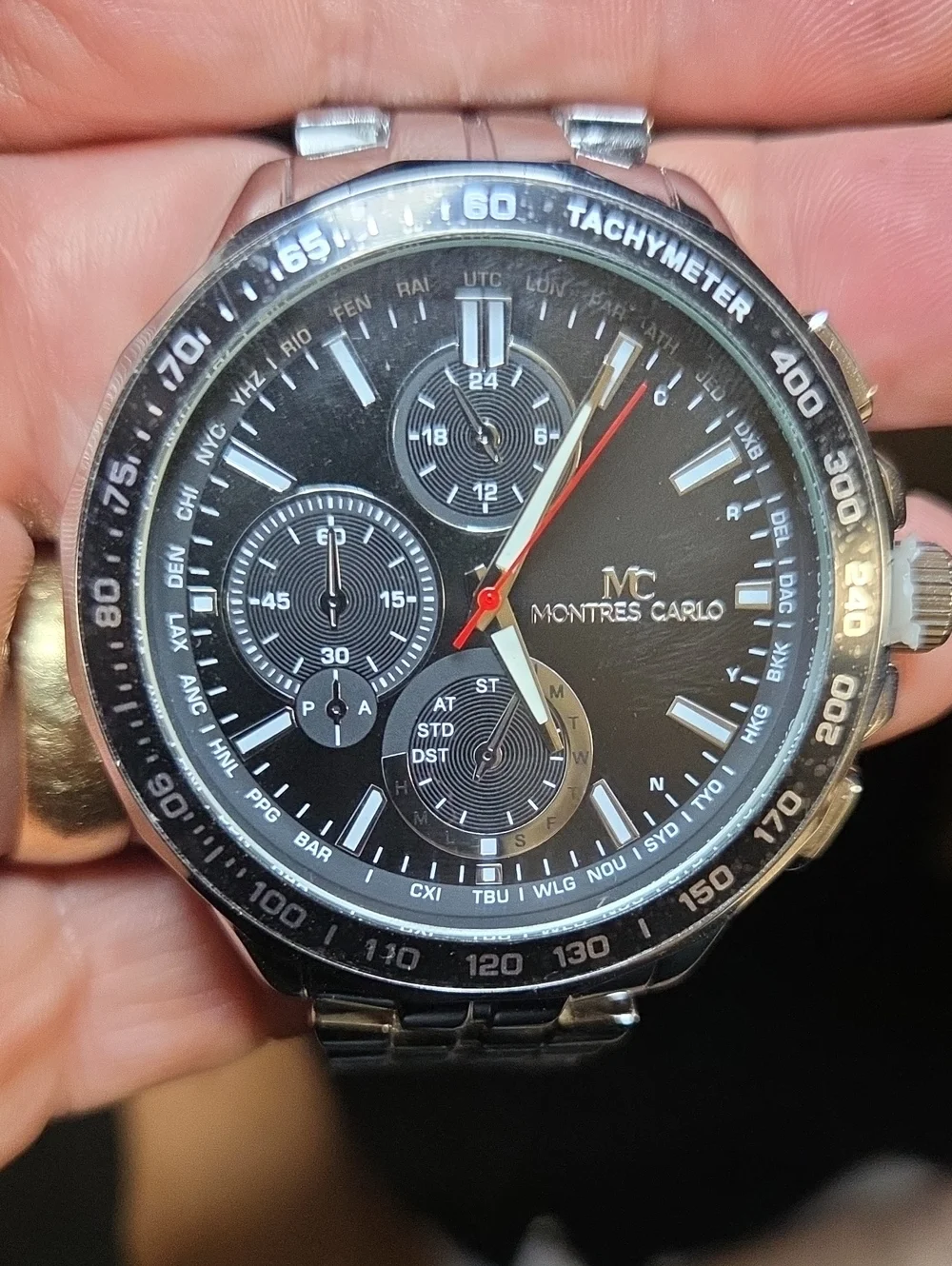 Men's Black Stainless Steel Tachymeter Watch